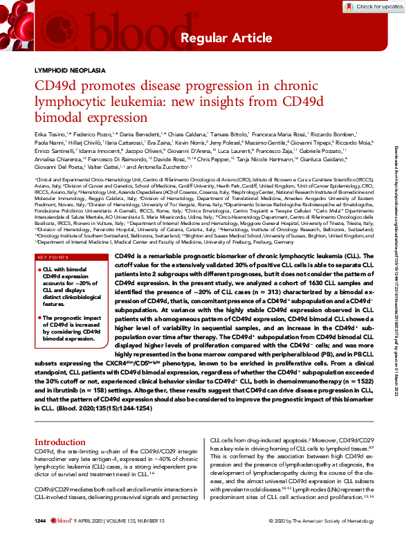 (PDF) CD49d promotes disease progression in chronic lymphocytic ...