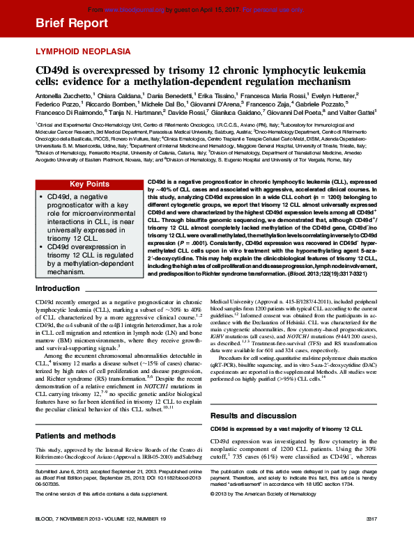 (PDF) CD49d is overexpressed by trisomy 12 chronic lymphocytic leukemia ...