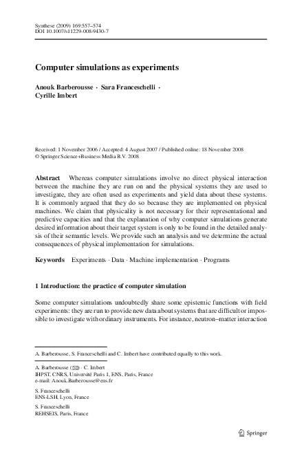 Pdf Computer Simulations As Experiments