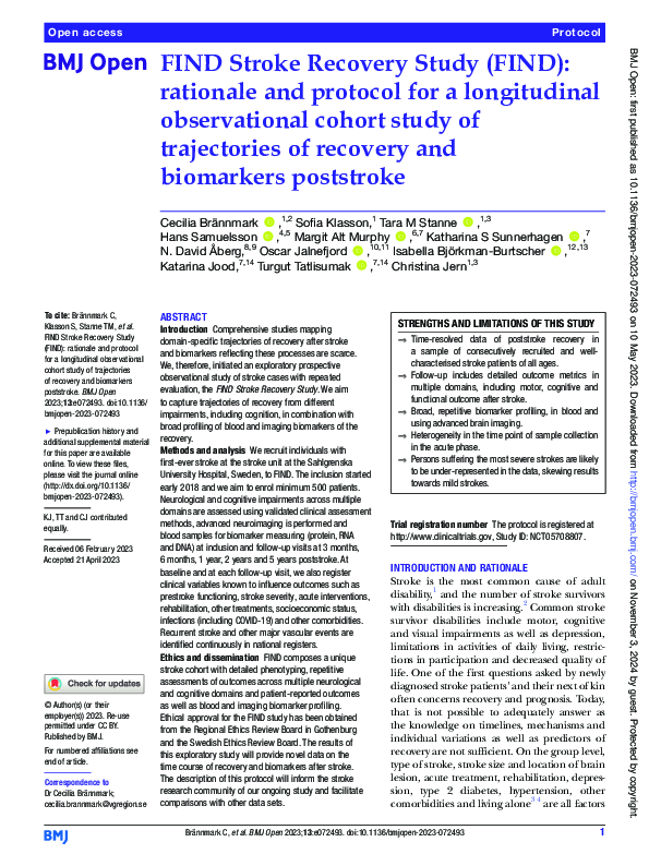 (PDF) FIND Stroke Recovery Study (FIND): rationale and protocol for a ...