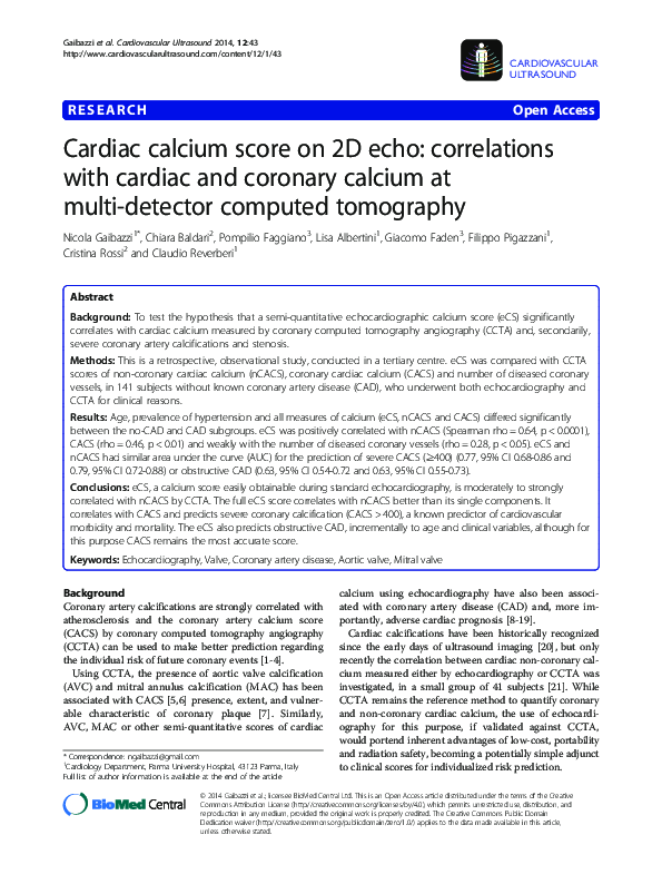 (PDF) Cardiac calcium score on 2D echo: correlations with cardiac and ...