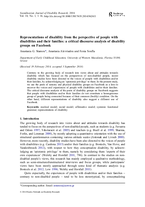 (PDF) Representations of disability from the perspective of people with ...