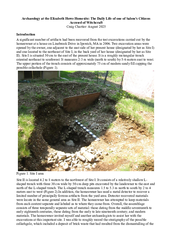(PDF) Archaeology at the Elizabeth Howe Homesite: The Daily Life of one ...