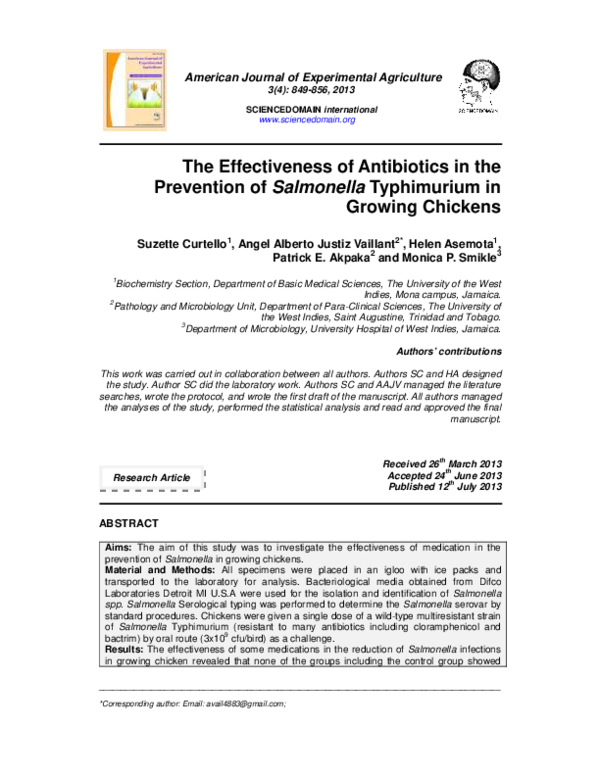 (PDF) The Effectiveness of Antibiotics in the Prevention of Salmonella ...