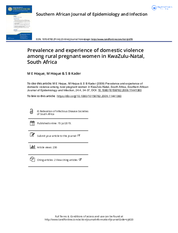 (PDF) Prevalence and experience of domestic violence among rural ...