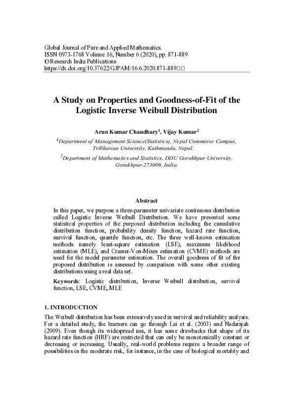 (PDF) A Study on Properties and Goodness-of-Fit of the Logistic Inverse ...