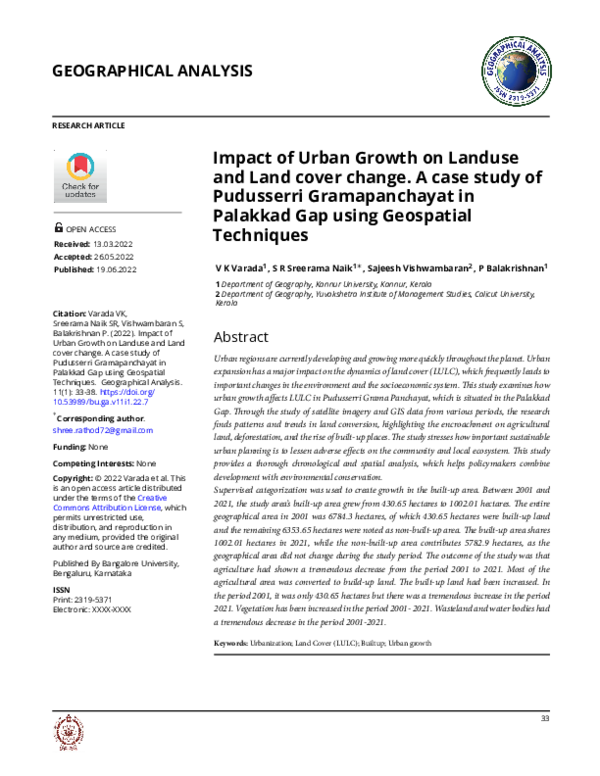 (PDF) Impact of Urban Growth on Landuse and Land cover change. A case ...