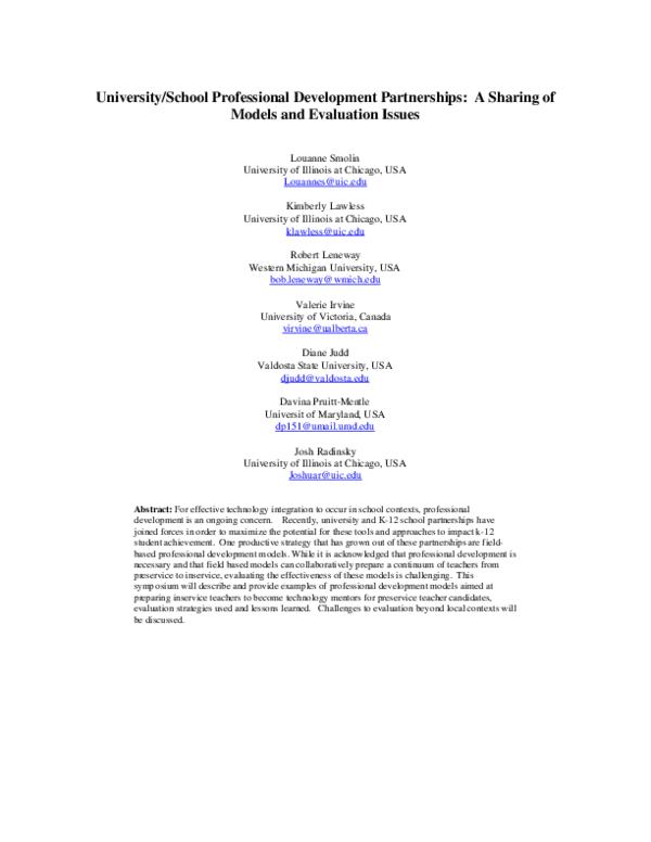 (PDF) University/School Professional Development Partnerships: A ...