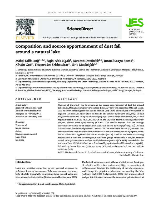 (PDF) Composition and source apportionment of dust fall around a ...