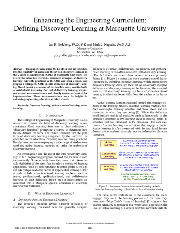 (PDF) Enhancing the engineering curriculum: Defining discovery learning ...