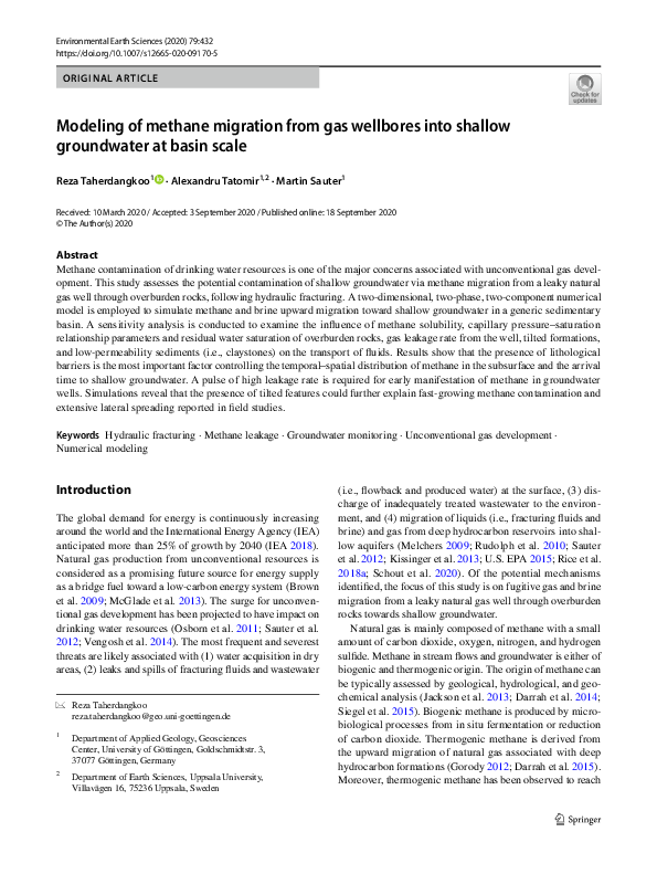 (PDF) Modeling of methane migration from gas wellbores into shallow ...