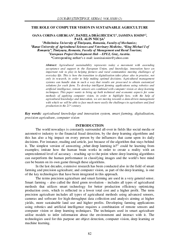 (PDF) The Role of Computer Vision in Sustainable Agriculture
