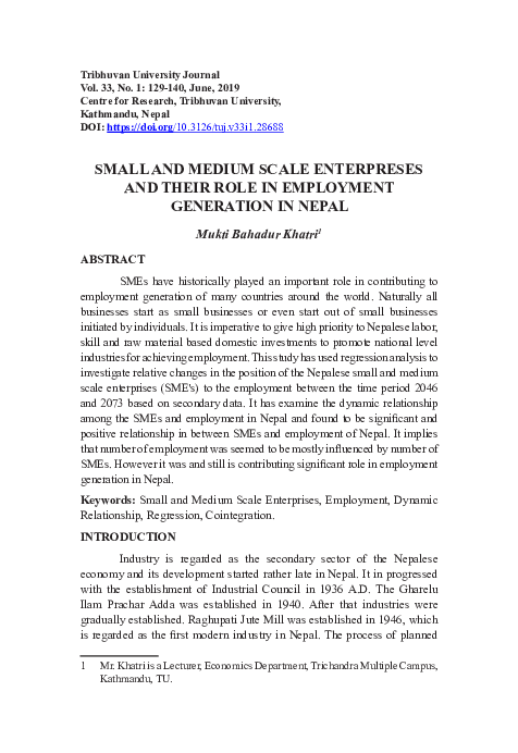 (PDF) Small and Medium Scale Enterprises and their Role in Employment ...