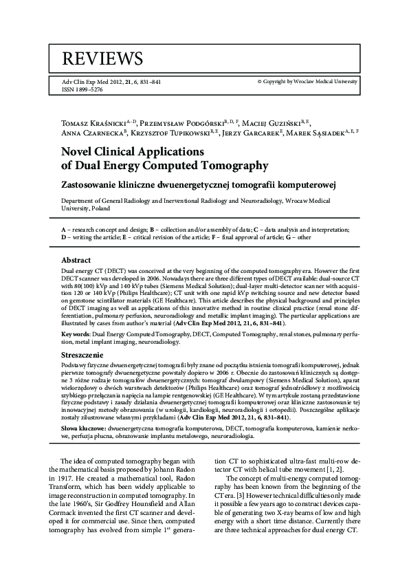 (PDF) Novel clinical applications of dual energy computed tomography