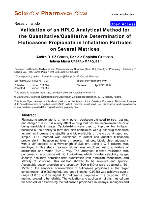 (PDF) Validation of an HPLC Analytical Method for the Quantitative ...