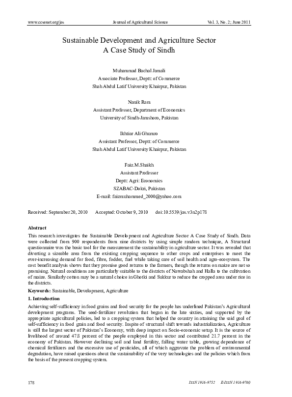 (PDF) Sustainable Development and Agriculture Sector: A Case Study of Sindh