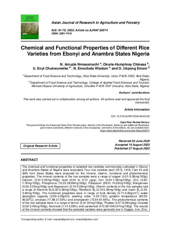 (PDF) Chemical and Functional Properties of Different Rice Varieties ...