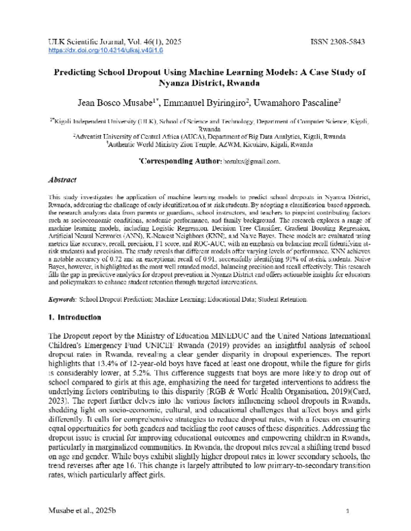 (PDF) Predicting School Dropout Using Machine Learning
