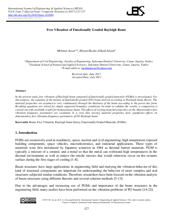 (PDF) Free Vibration of Functionally Graded Rayleigh Beam