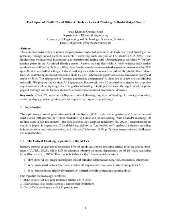 (PDF) The Impact of ChatGPT and Other AI Tools on Critical Thinking: A ...
