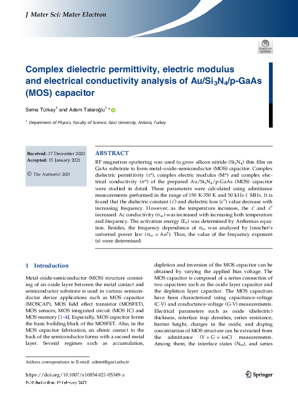 (PDF) Complex dielectric permittivity, electric modulus and electrical ...
