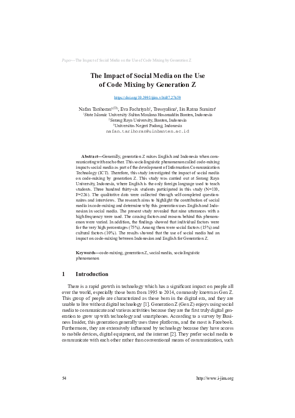 (PDF) The Impact of Social Media on the Use of Code Mixing by Generation Z