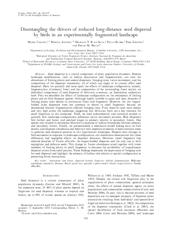 (PDF) Disentangling the drivers of reduced long-distance seed dispersal ...