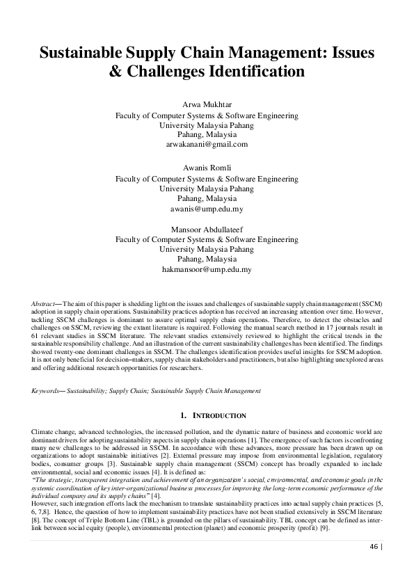 (PDF) Sustainable supply chain management: issues & challenges ...