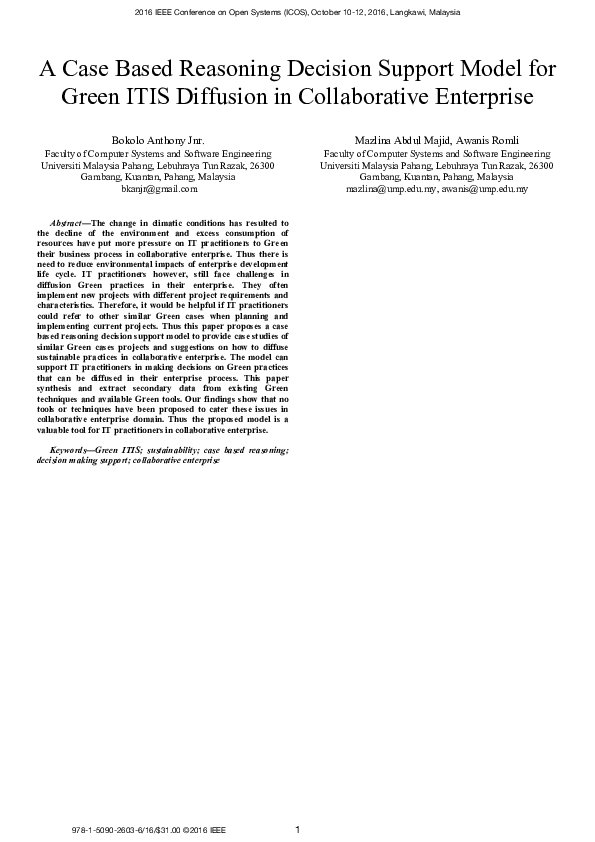(PDF) A case based reasoning decision support model for Green ITIS ...