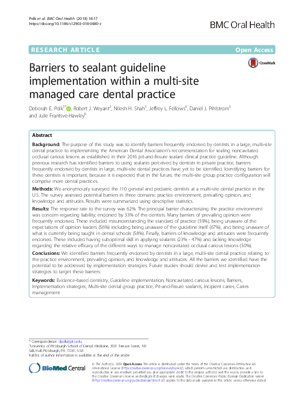 (PDF) Barriers to sealant guideline implementation within a multi-site ...