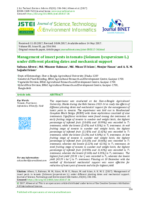 (PDF) Management of insect pests in tomato (Solanum lycopersicum L ...