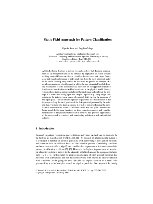 (PDF) Static Field Approach for Pattern Classification