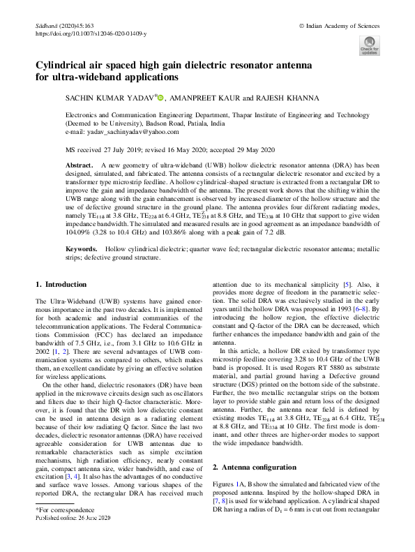 (PDF) Cylindrical air spaced high gain dielectric resonator antenna for ...