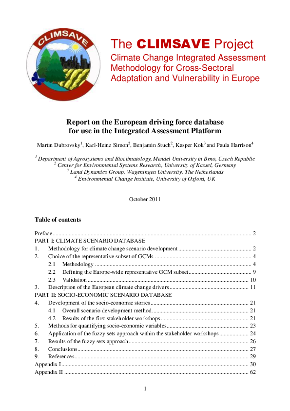 (PDF) The CLIMSAVE Project Climate Change Integrated Assessment ...