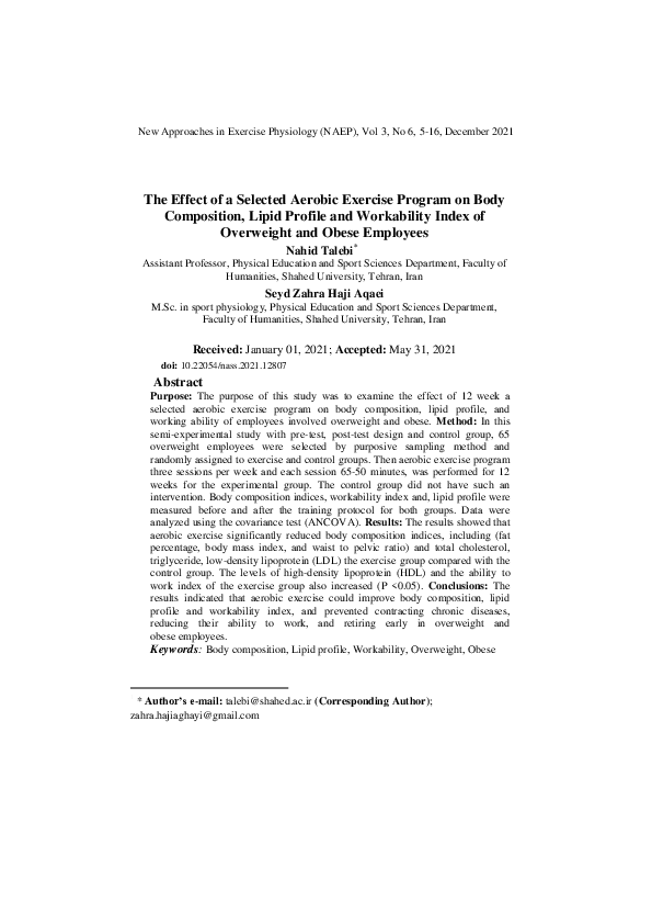 (PDF) The Effect of a Selected Aerobic Exercise Program on Body ...