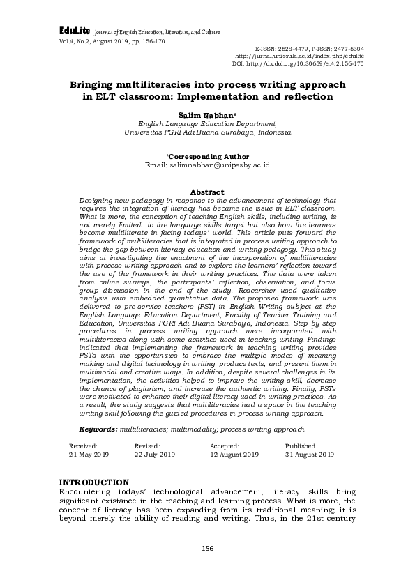 (PDF) Bringing multiliteracies into process writing approach in ELT ...