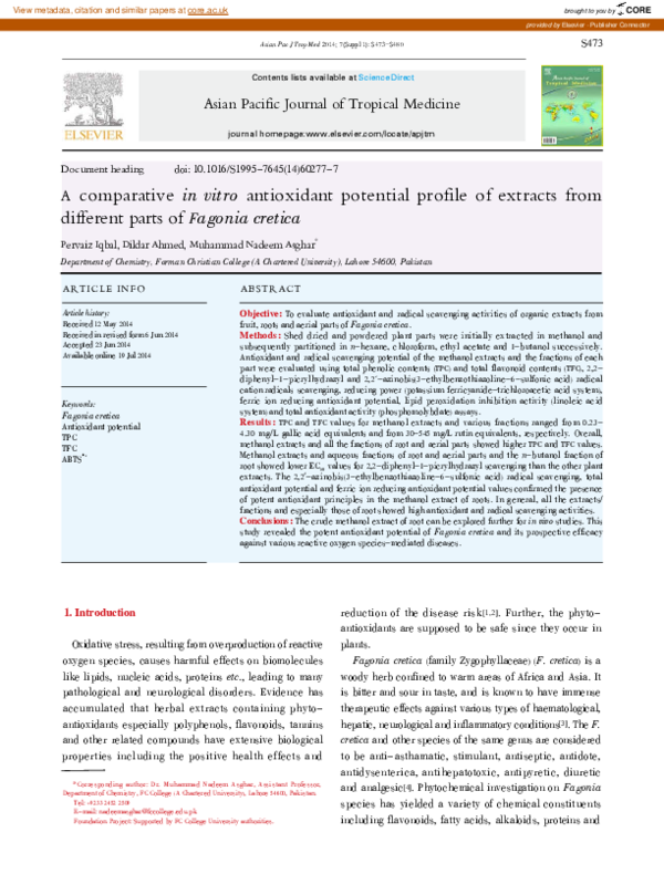 (PDF) A comparative in vitro antioxidant potential profile of extracts ...