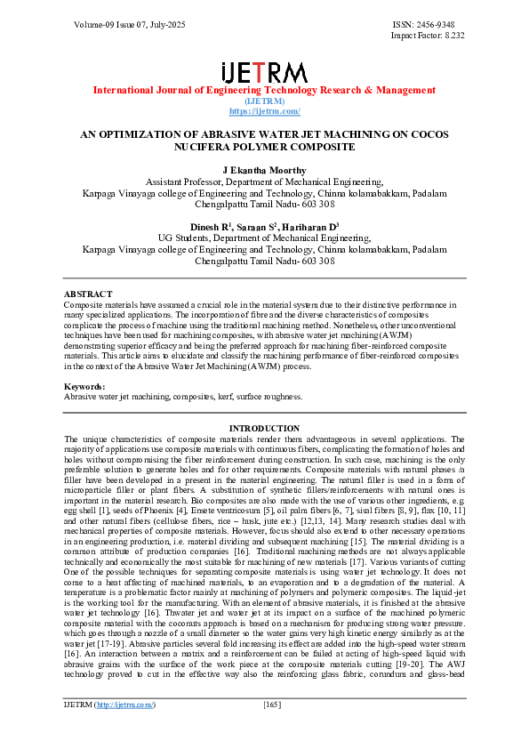 (PDF) AN OPTIMIZATION OF ABRASIVE WATER JET MACHINING ON COCOS NUCIFERA ...