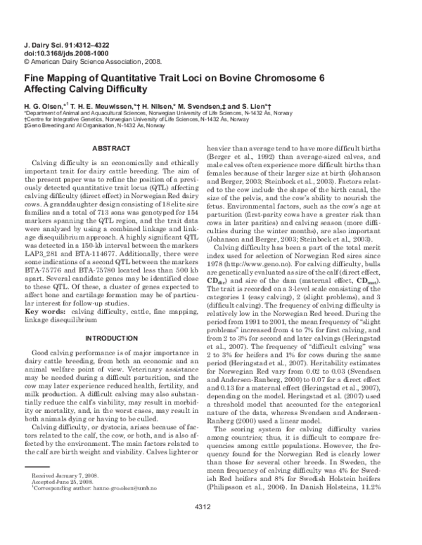 (PDF) Fine mapping of quantitative trait Loci on bovine chromosome 6 ...