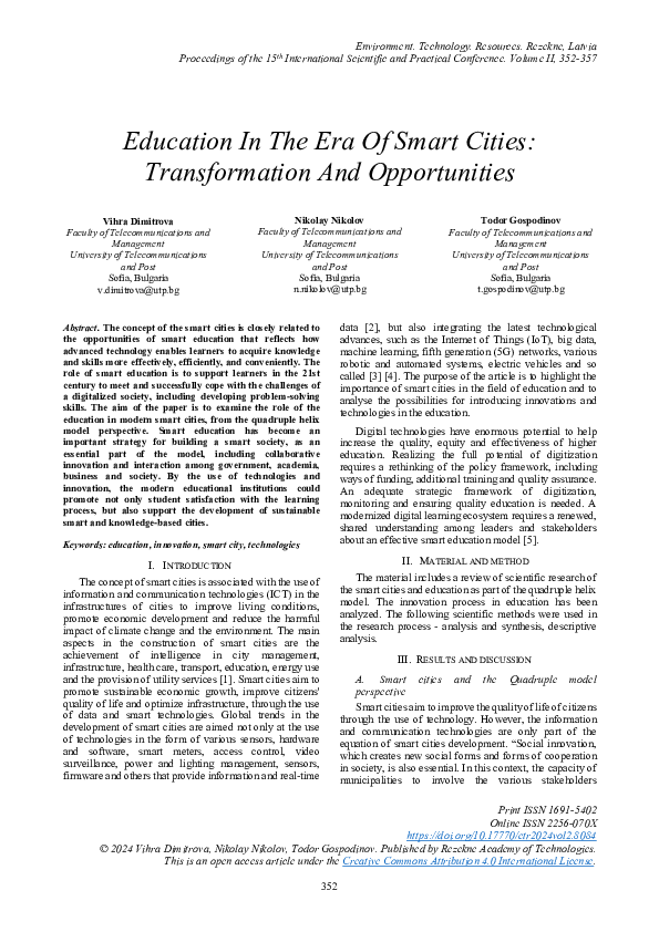 (PDF) Education In The Era Of Smart Cities: Transformation And ...