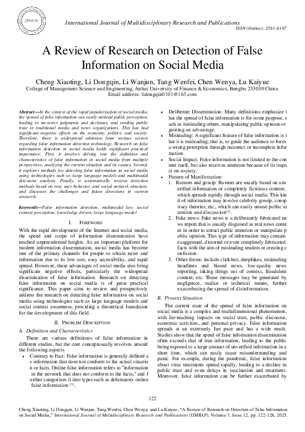 (PDF) A Review of Research on Detection of False Information on Social ...
