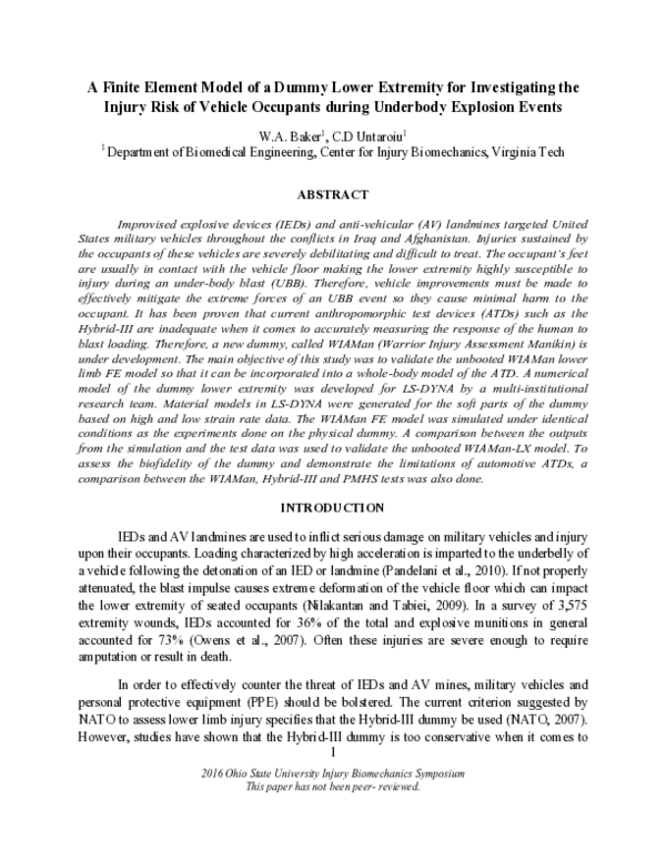 (PDF) A finite element model of a dummy lower extremity for ...