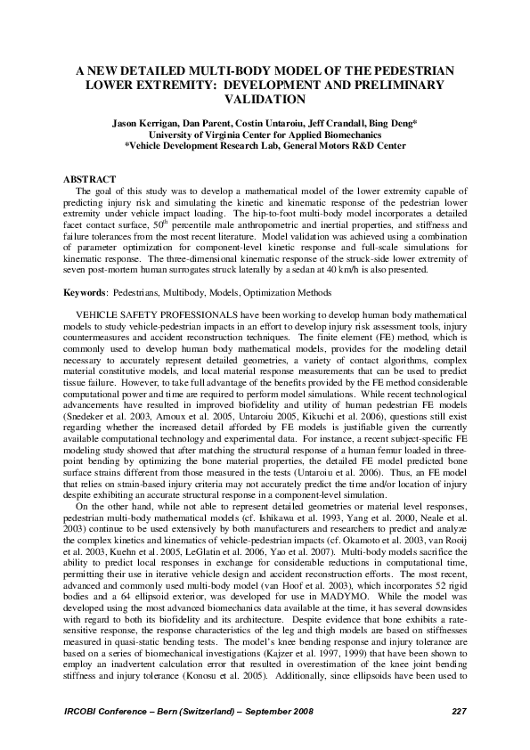 (PDF) A new detailed multi-body model of the pedestrian lower extremity ...