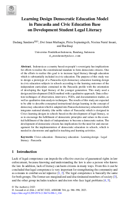 (PDF) Learning Design Democratic Education Model in Pancasila and Civic ...