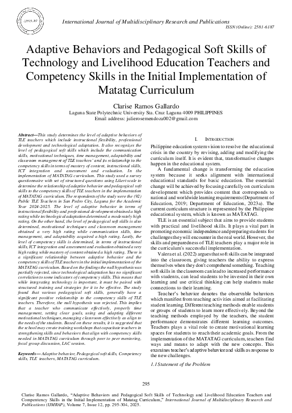 (PDF) Adaptive Behaviors and Pedagogical Soft Skills of Technology and ...