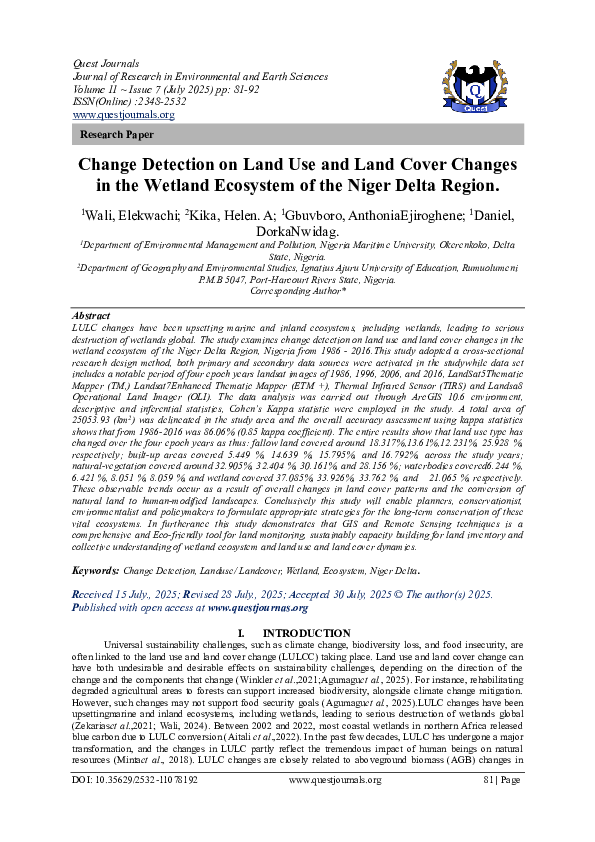 (PDF) Change Detection on Land Use and Land Cover Changes in the ...