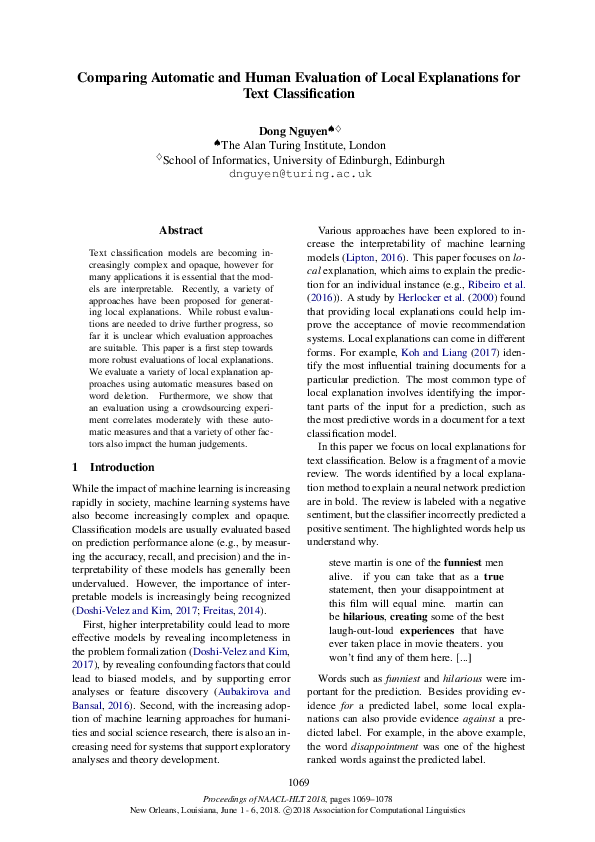 (PDF) Comparing Automatic and Human Evaluation of Local Explanations ...