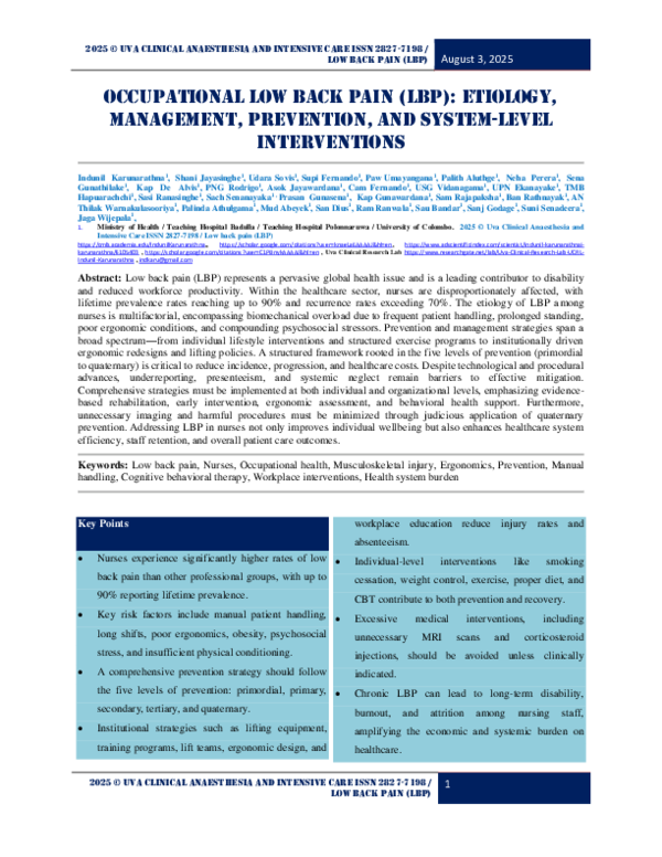 (PDF) Low back pain (LBP) Etiology Management Prevention and System ...