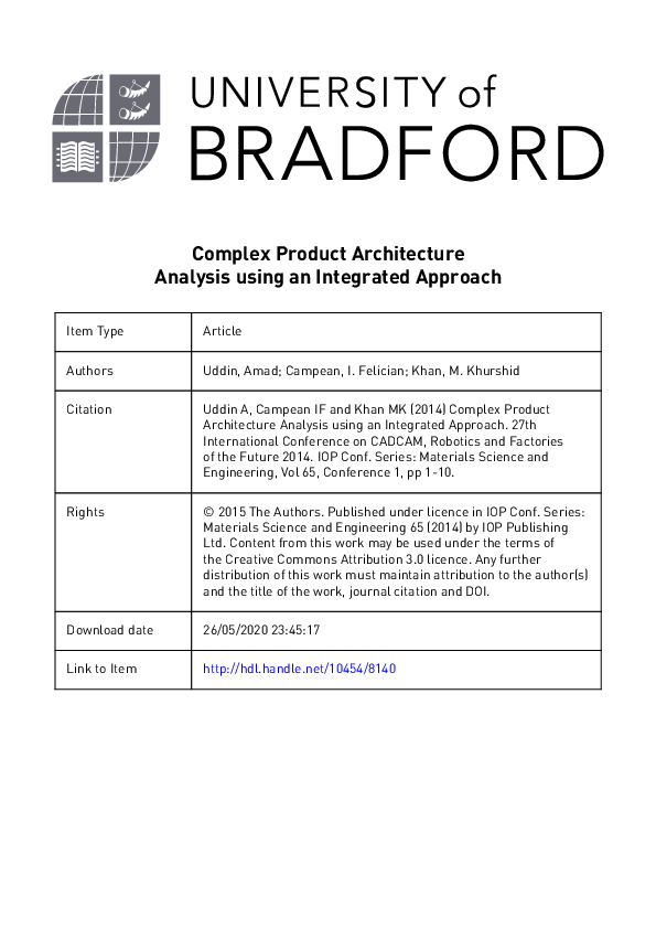 (PDF) Complex Product Architecture Analysis using an Integrated Approach