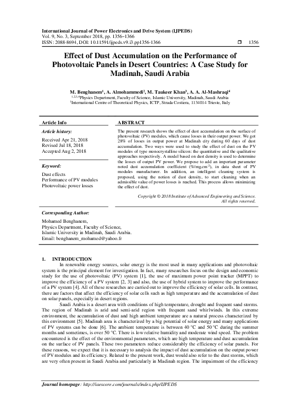 (PDF) Effect of dust accumulation on the performance of photovoltaic ...